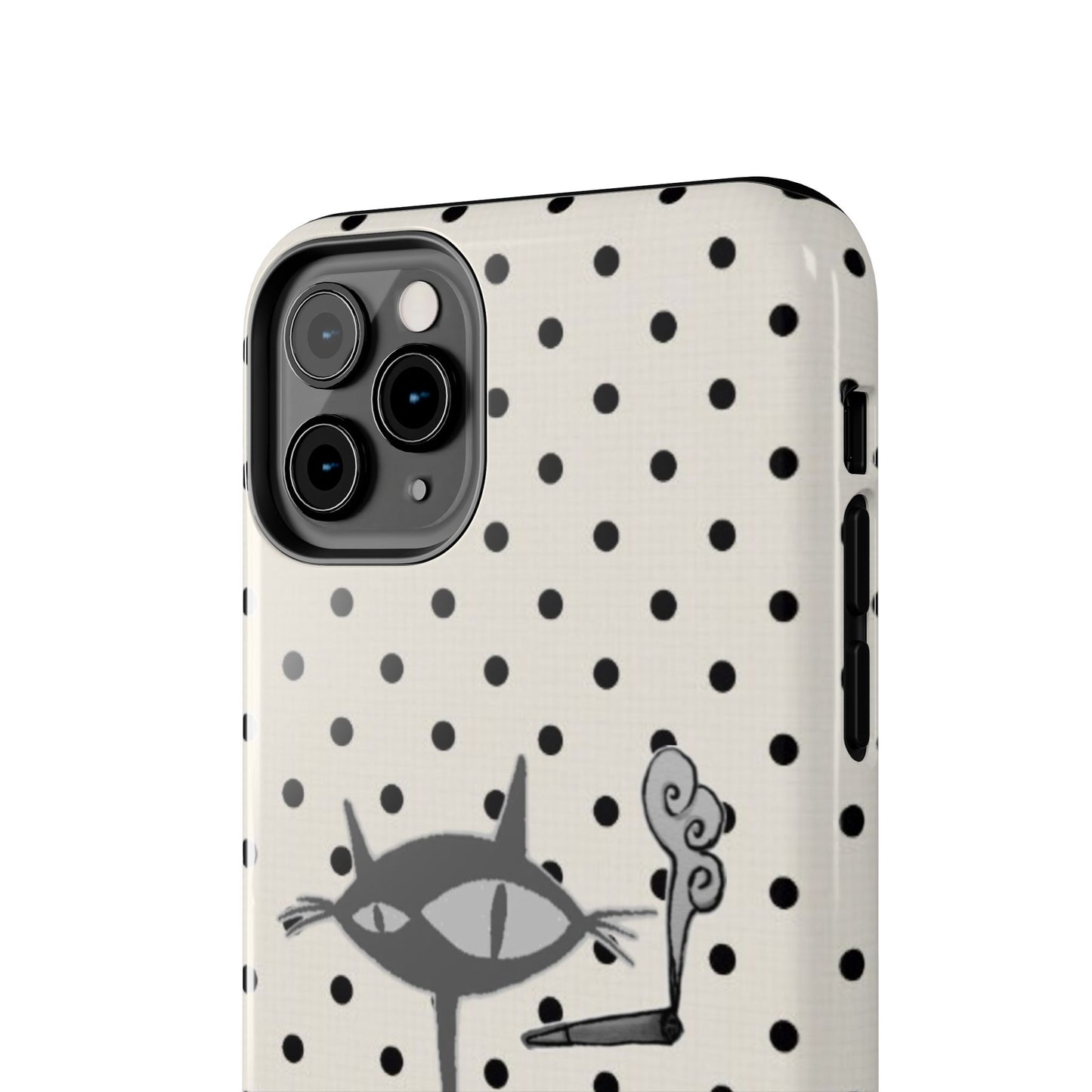 Le Cat Phone Case in Cream & Black Polka