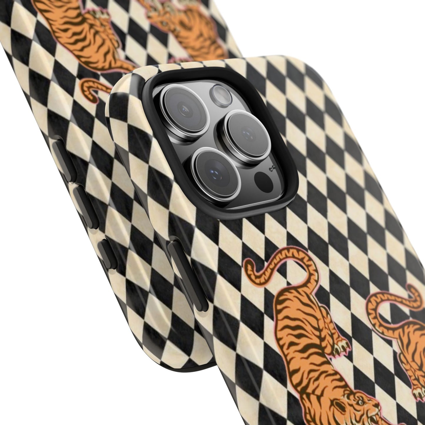 Tigress Phone Case in Black & White Diamonds