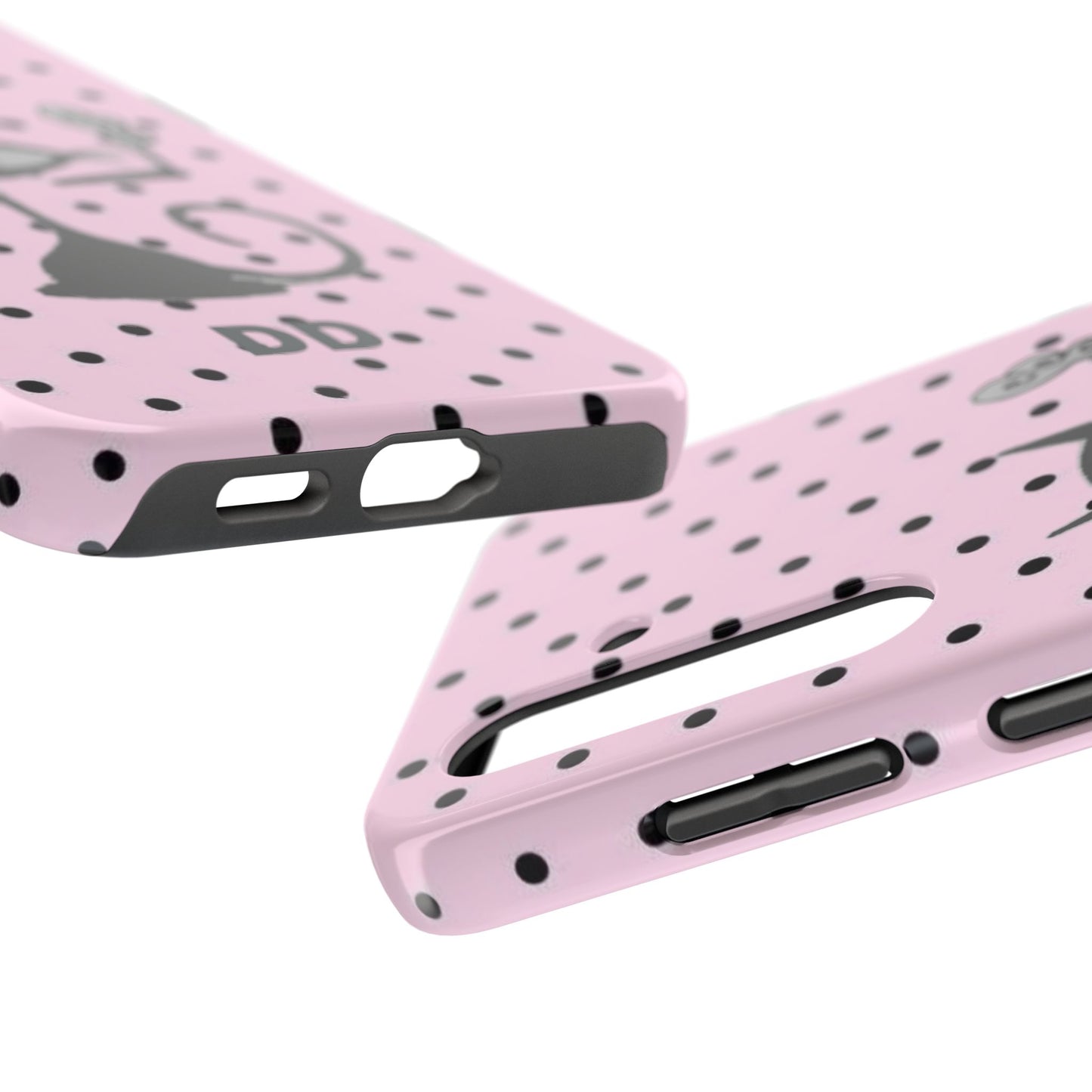 Le Cat Phone Case in Pink & Black Polka Dots