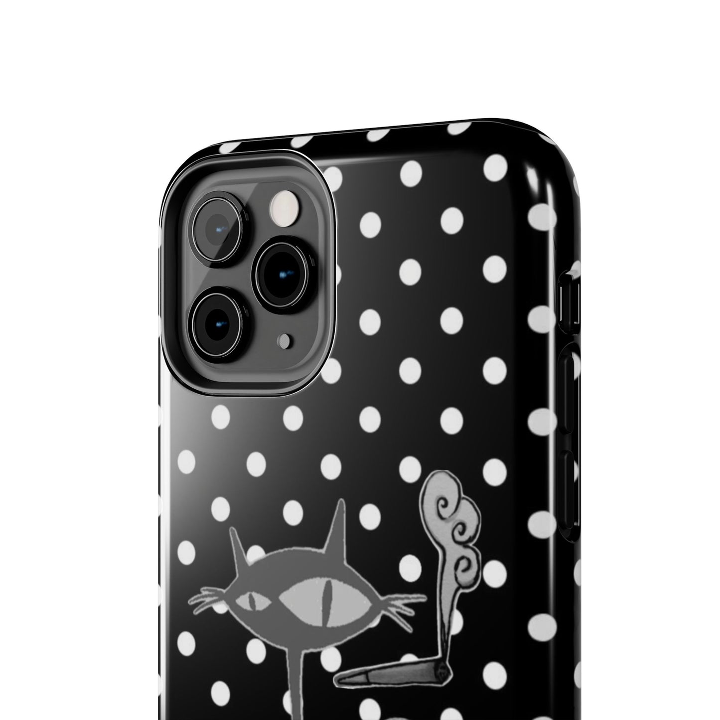 Le Cat Phone Case in Black & White Polka Dots