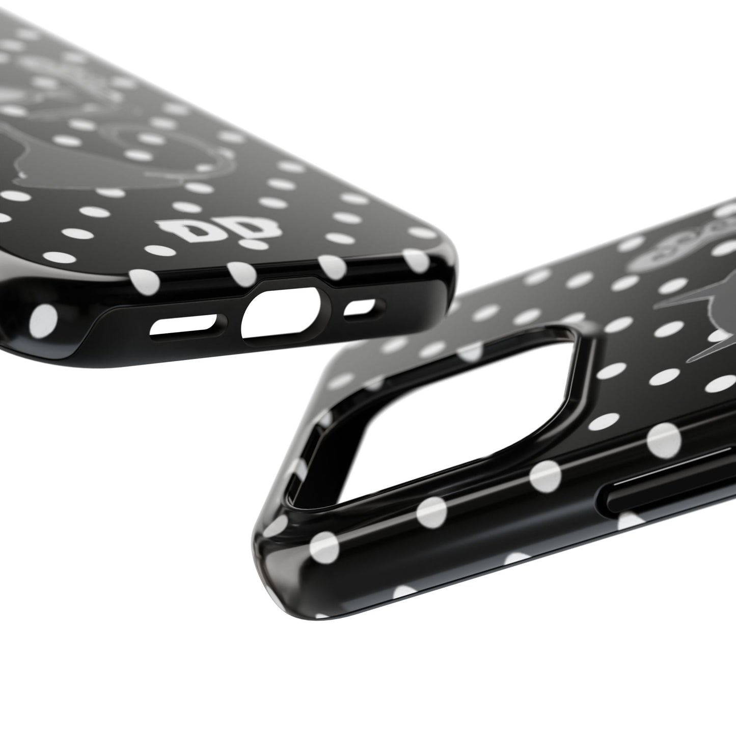 Le Cat Phone Case in Black & White Polka Dots
