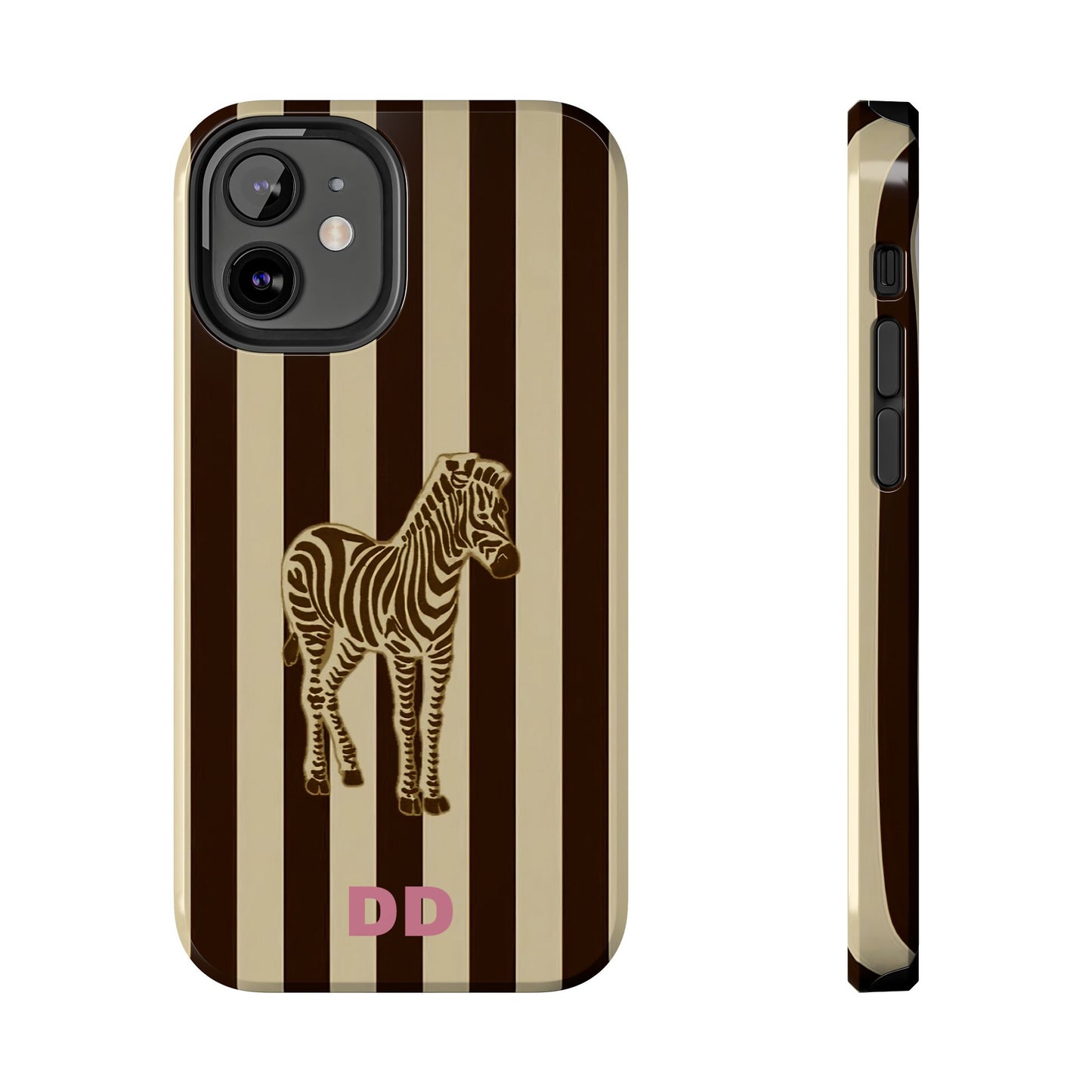 Zebra Phone Case in Chestnut & Crème Stripe