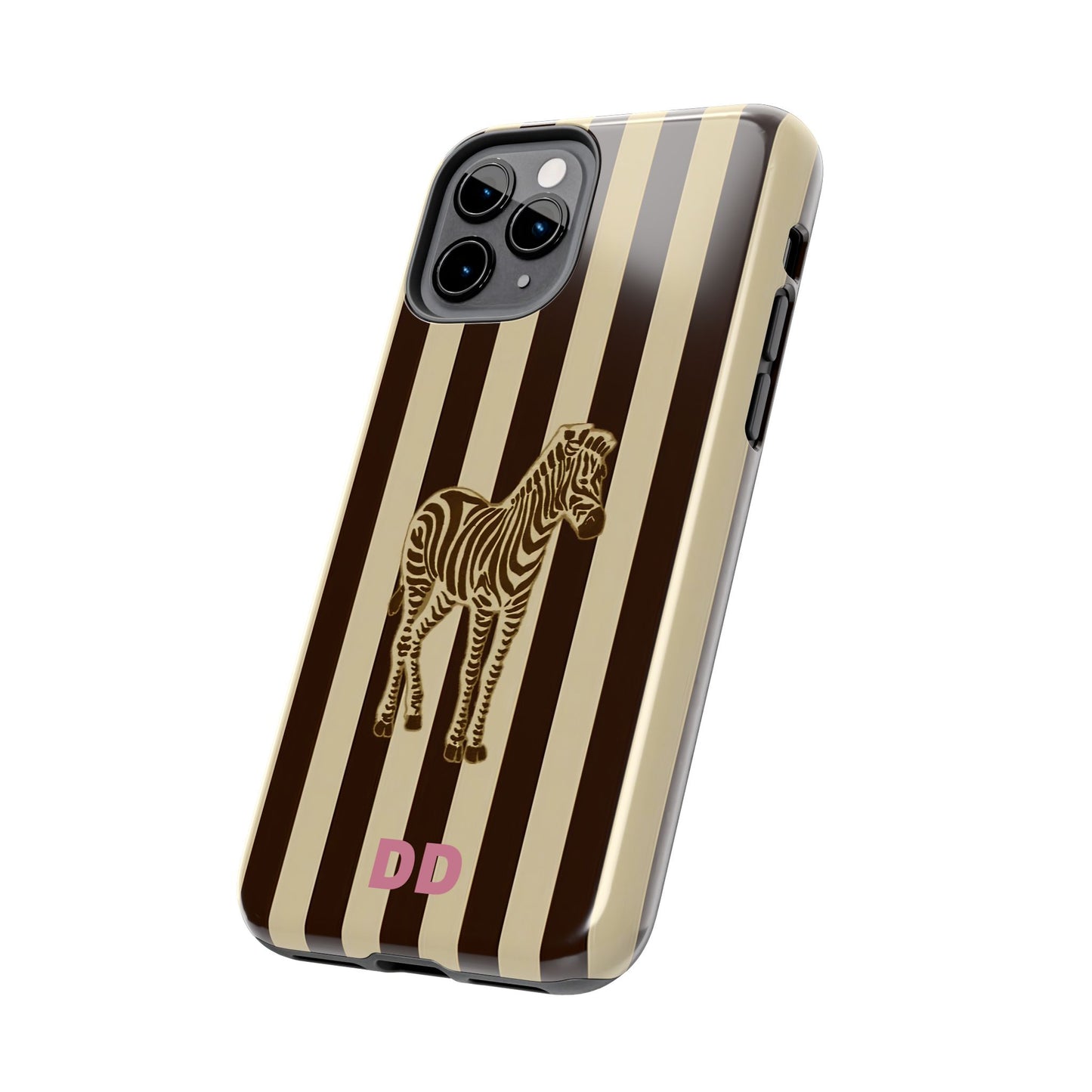 Zebra Phone Case in Chestnut & Crème Stripe