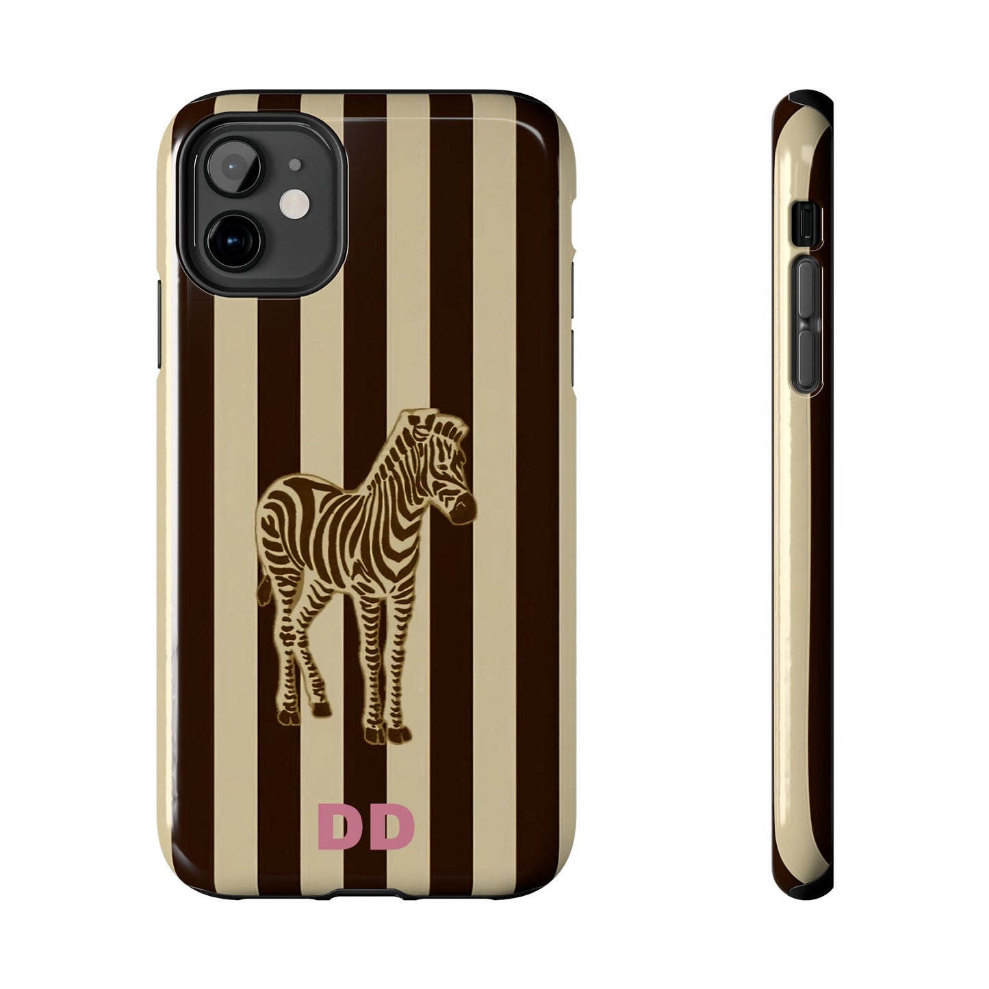 Zebra Phone Case in Chestnut & Crème Stripe