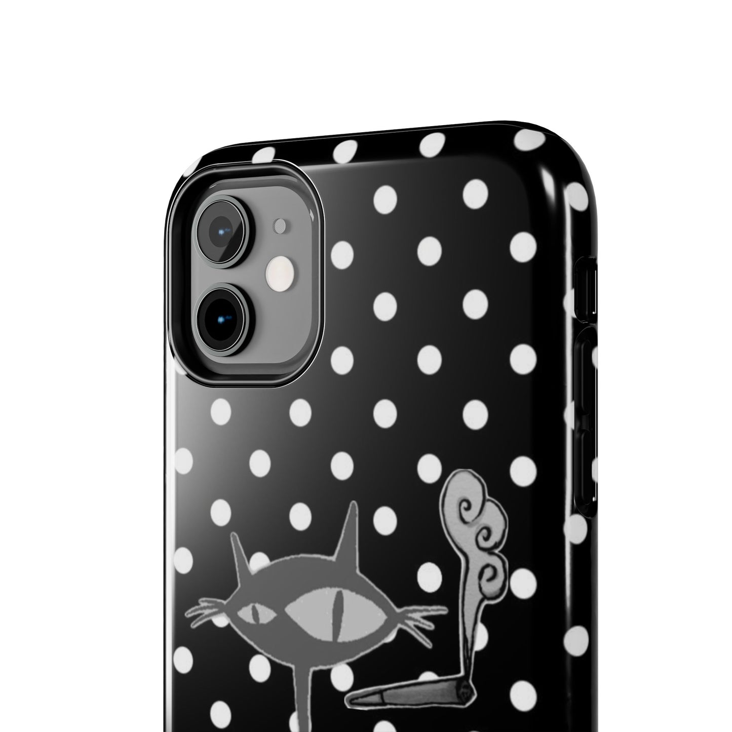 Le Cat Phone Case in Black & White Polka Dots