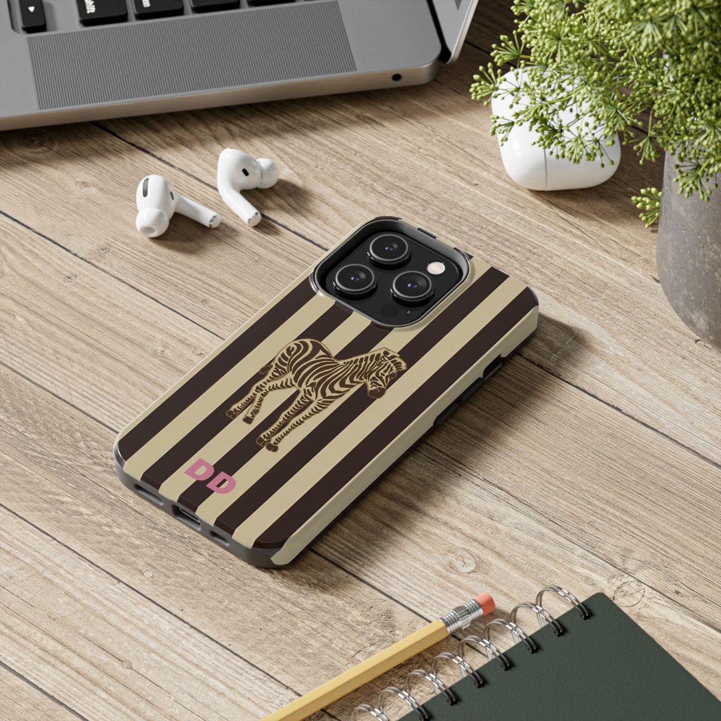 Zebra Phone Case in Charcoal & Crème Stripe