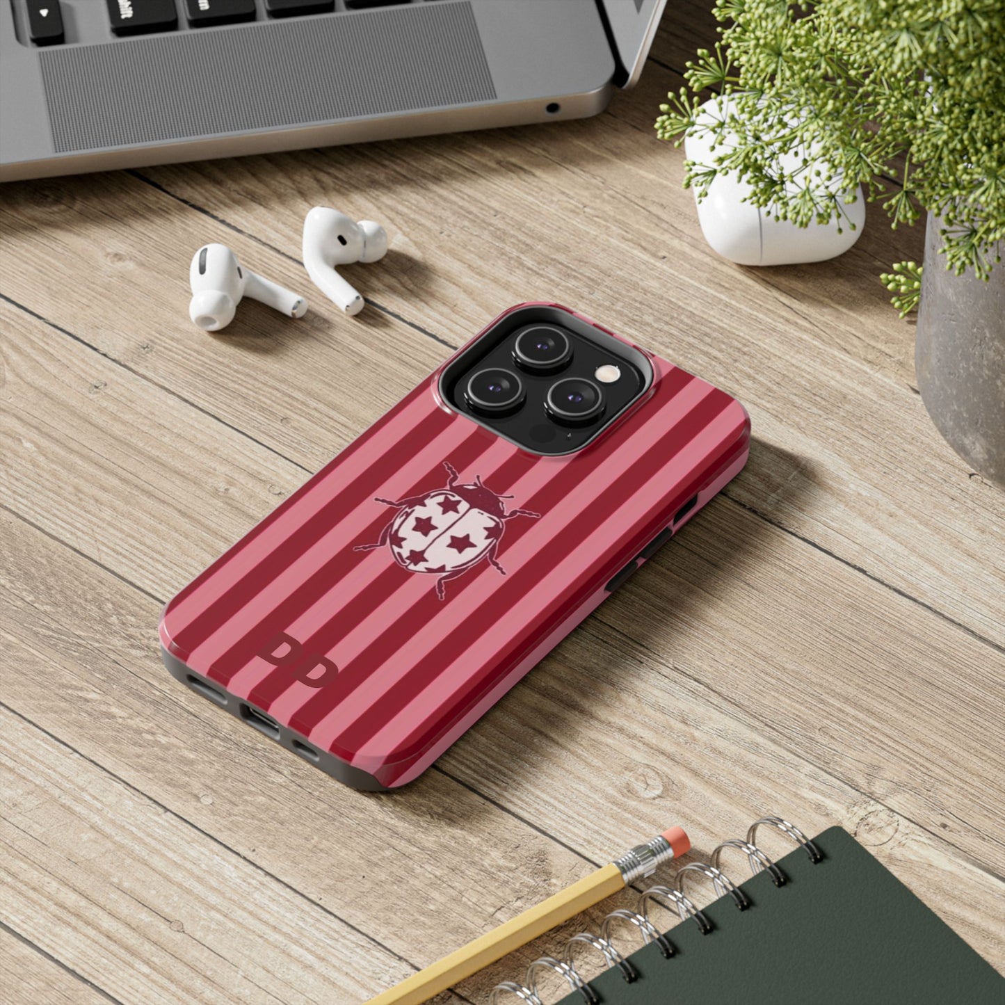 Ladybug Phone Case in Red & Pink Stripe