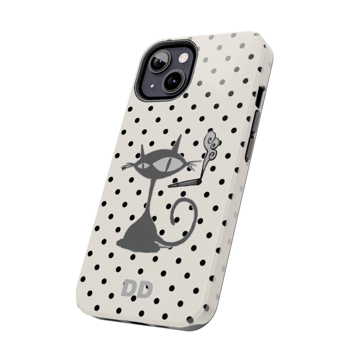 Le Cat Phone Case in Cream & Black Polka