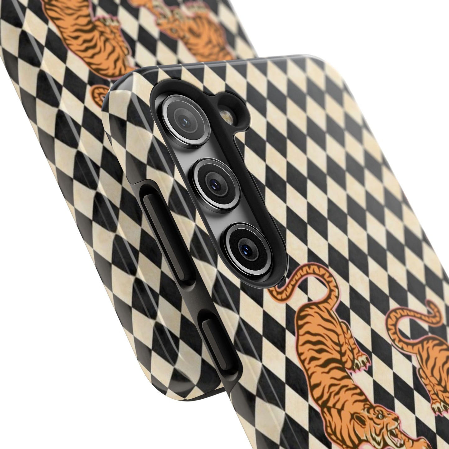 Tigress Phone Case in Black & White Diamonds