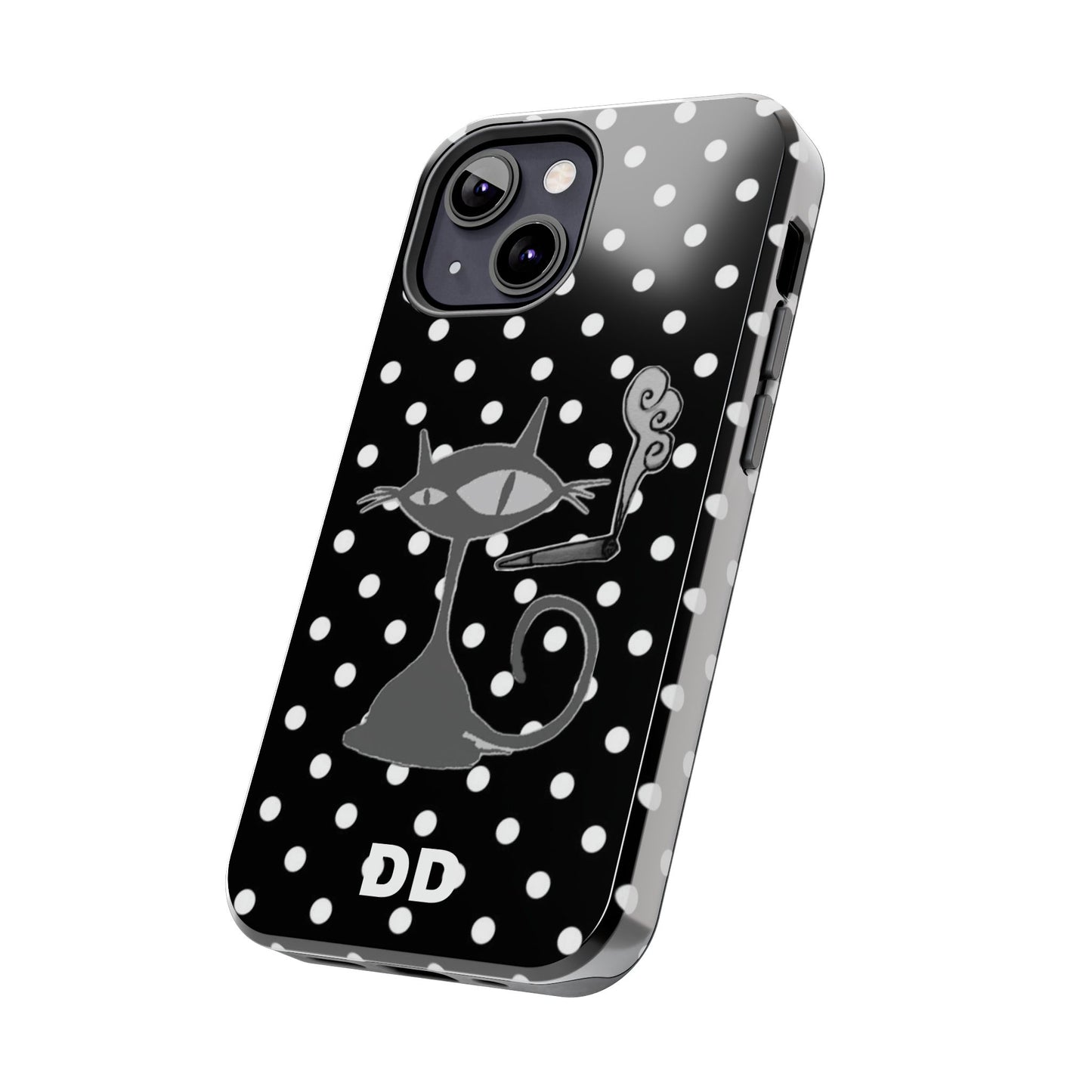 Le Cat Phone Case in Black & White Polka Dots