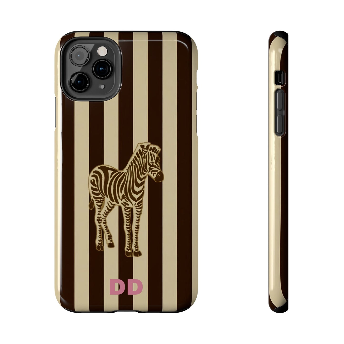 Zebra Phone Case in Chestnut & Crème Stripe