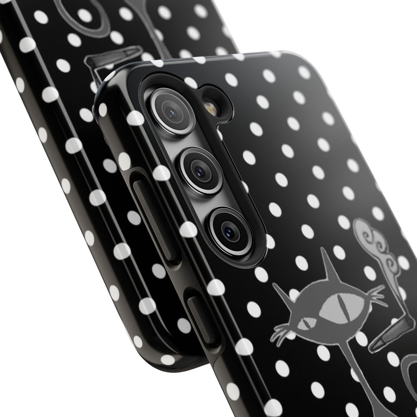 Le Cat Phone Case in Black & White Polka Dots