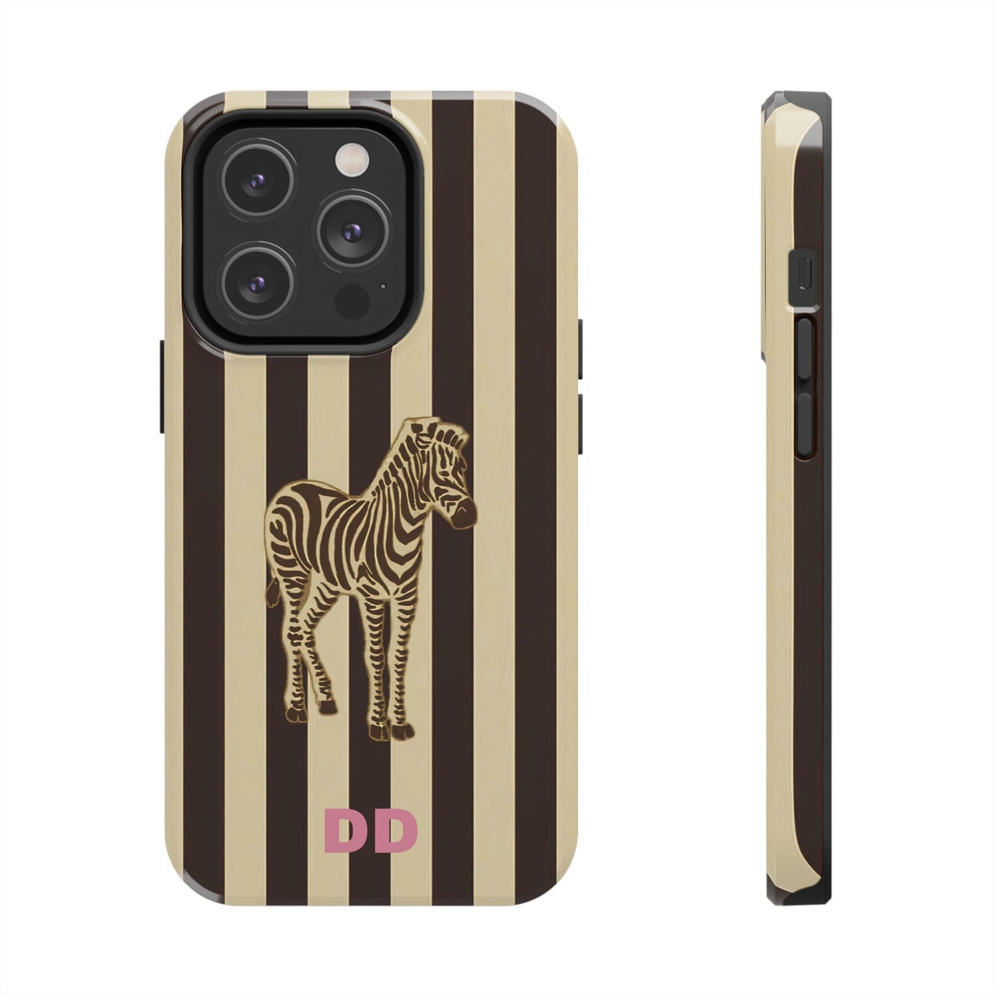 Zebra Phone Case in Chestnut & Crème Stripe