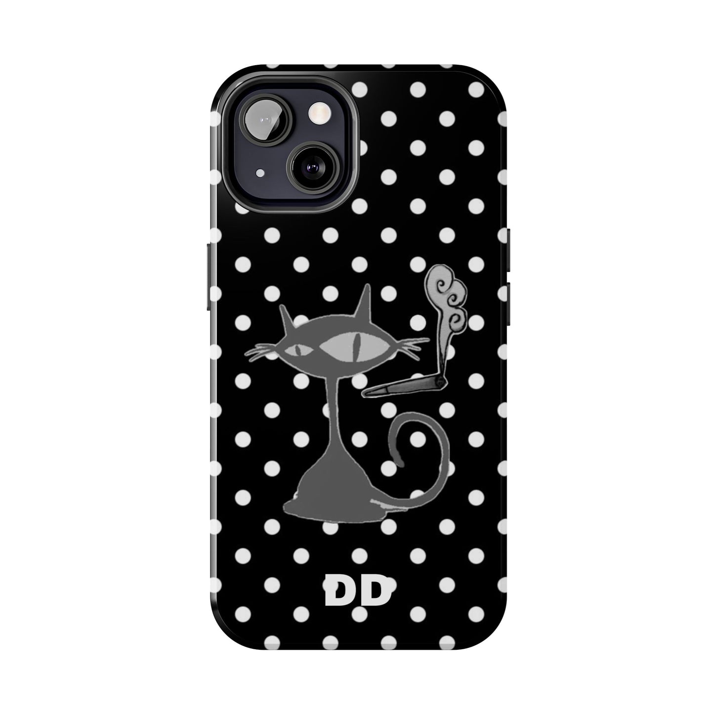 Le Cat Phone Case in Black & White Polka Dots