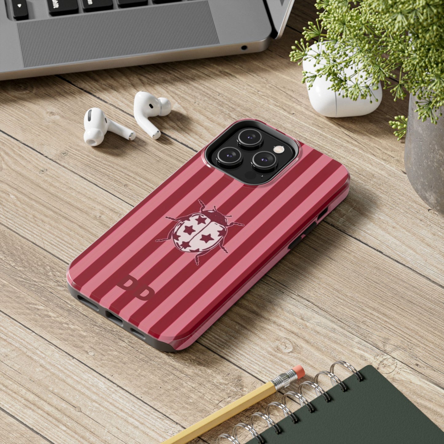 Ladybug Phone Case in Red & Pink Stripe