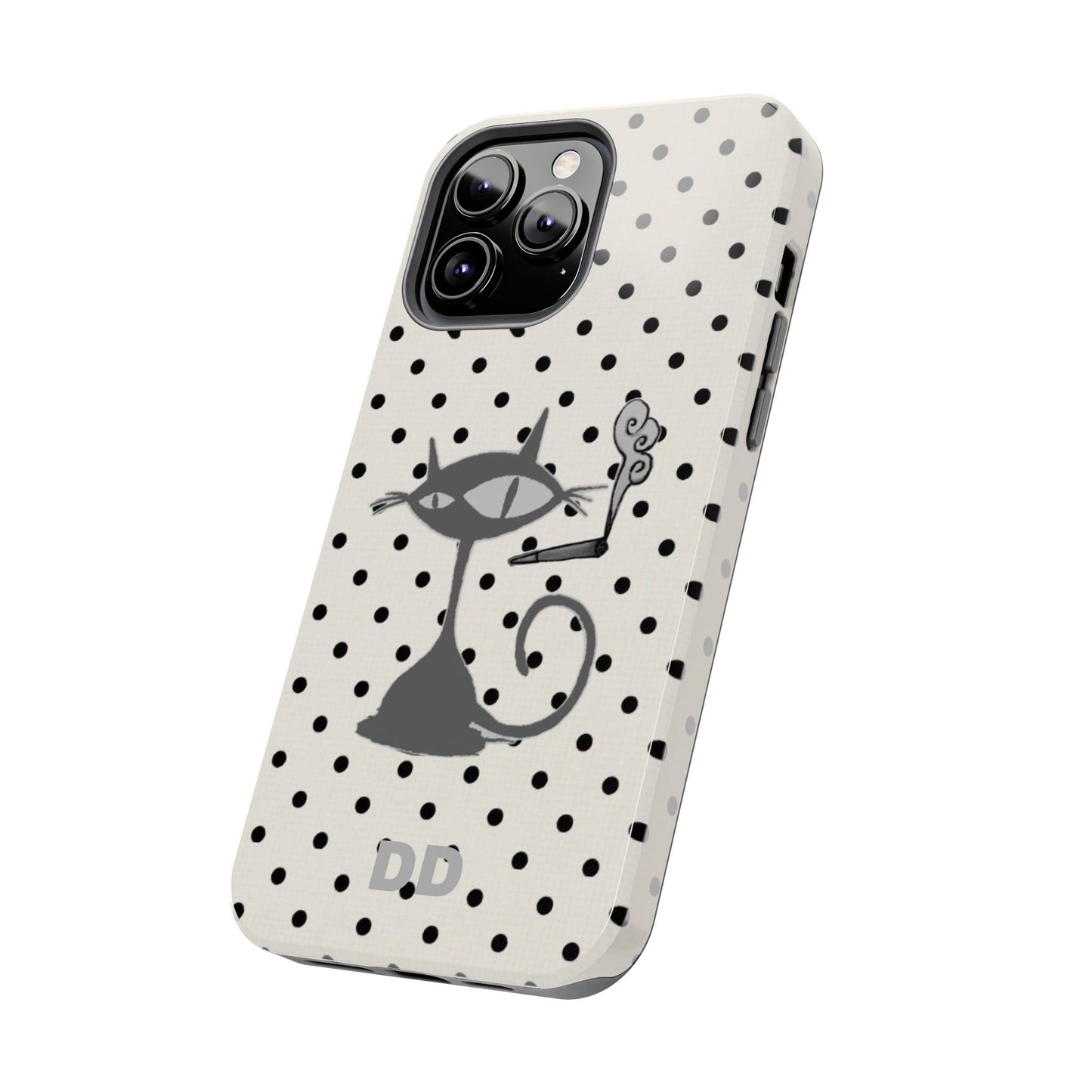 Le Cat Phone Case in Cream & Black Polka