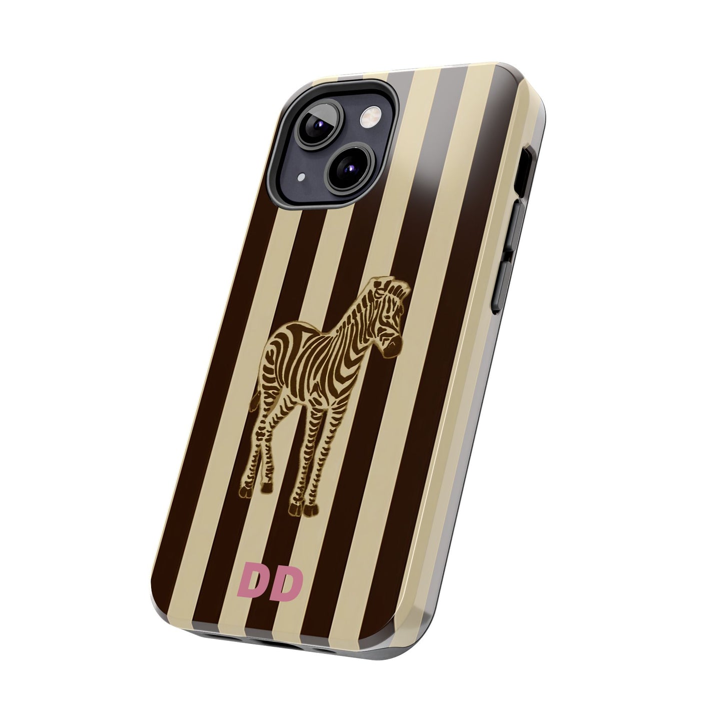 Zebra Phone Case in Chestnut & Crème Stripe