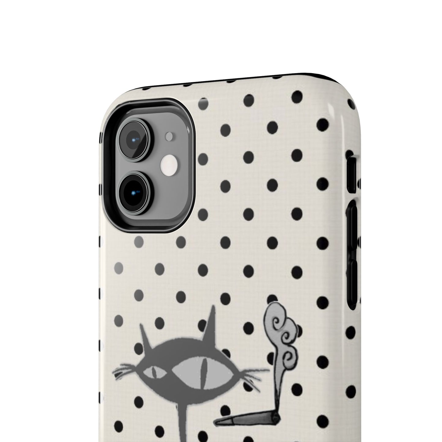 Le Cat Phone Case in Cream & Black Polka