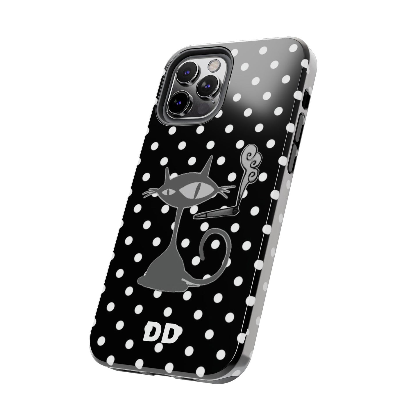 Le Cat Phone Case in Black & White Polka Dots