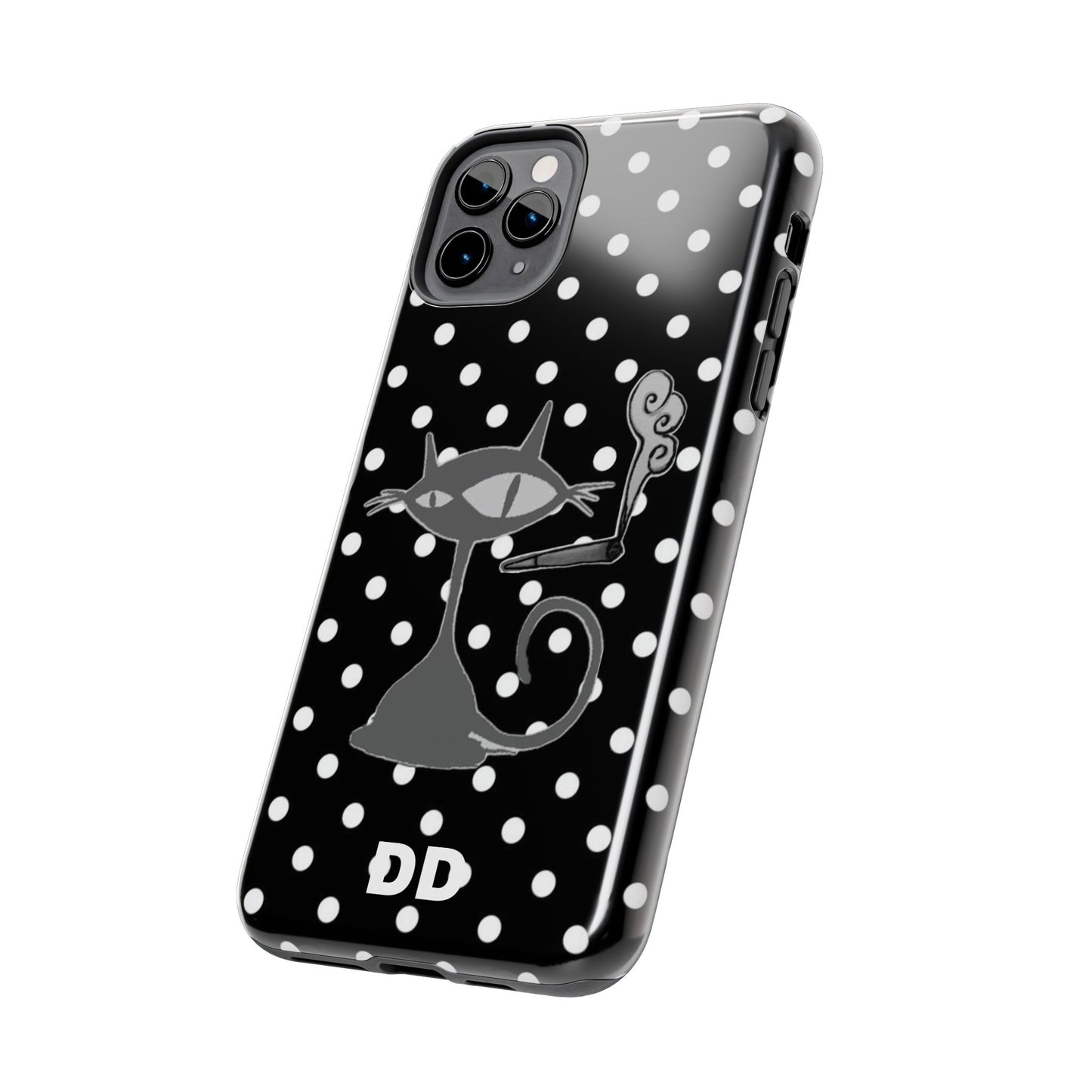 Le Cat Phone Case in Black & White Polka Dots