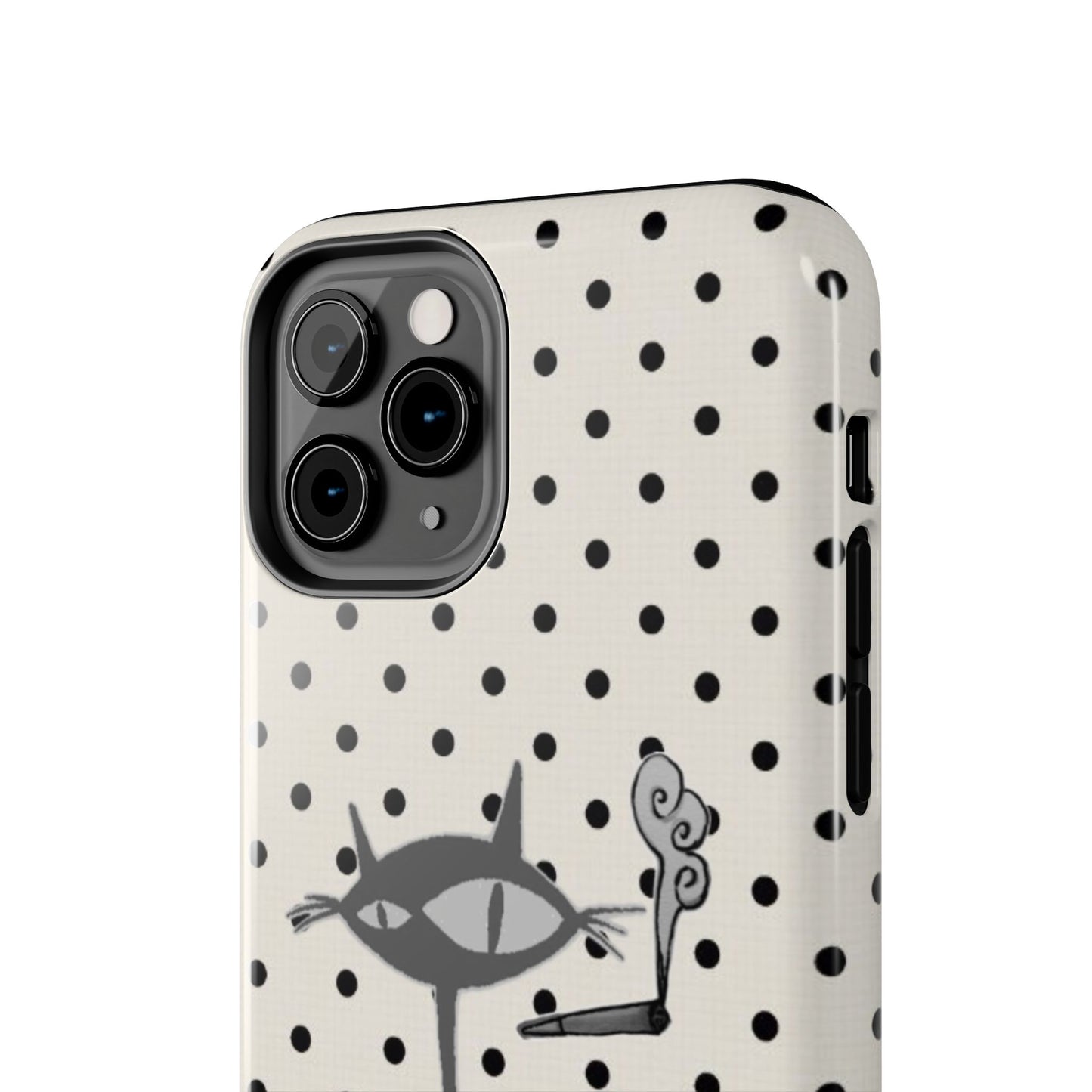 Le Cat Phone Case in Cream & Black Polka
