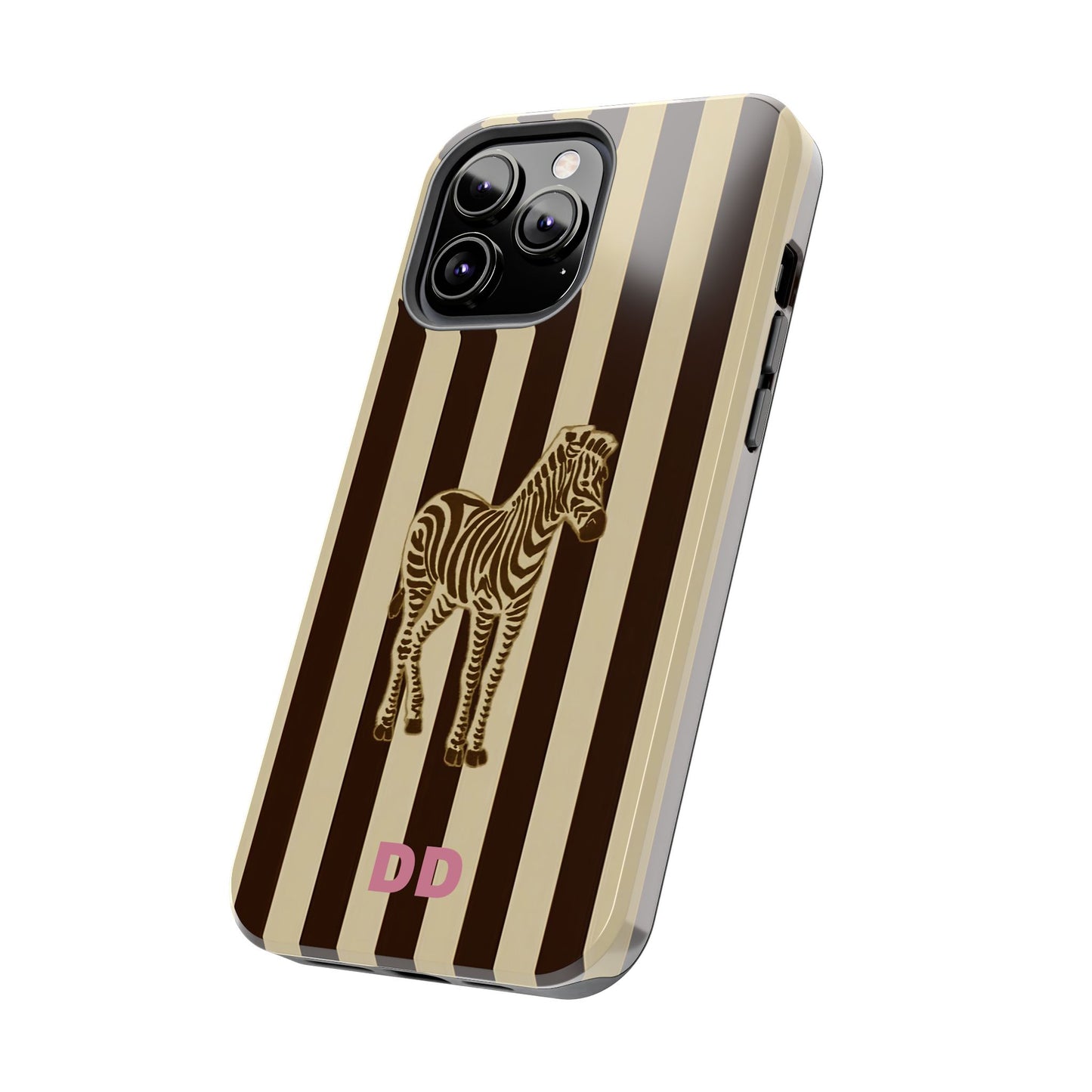 Zebra Phone Case in Chestnut & Crème Stripe