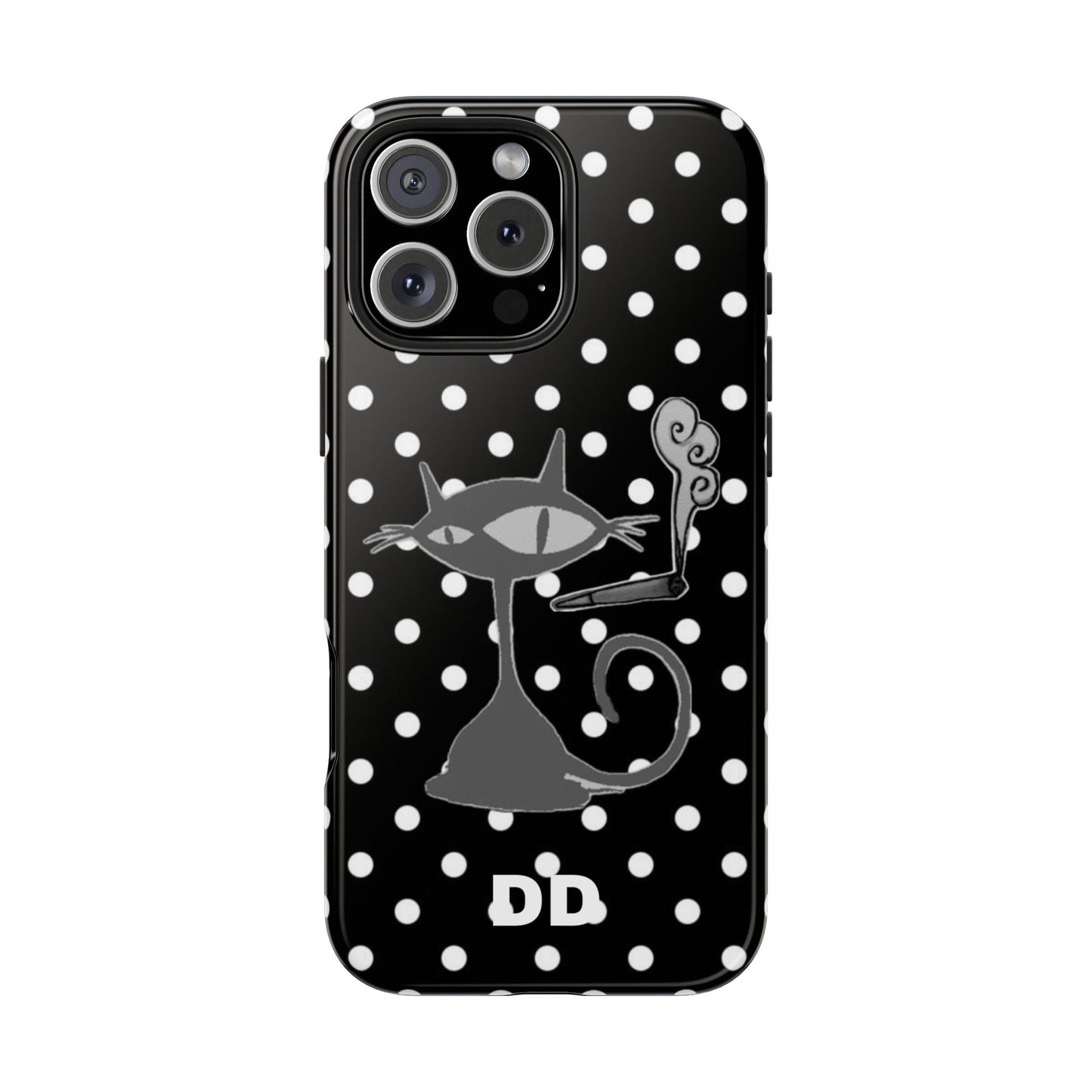 Le Cat Phone Case in Black & White Polka Dots