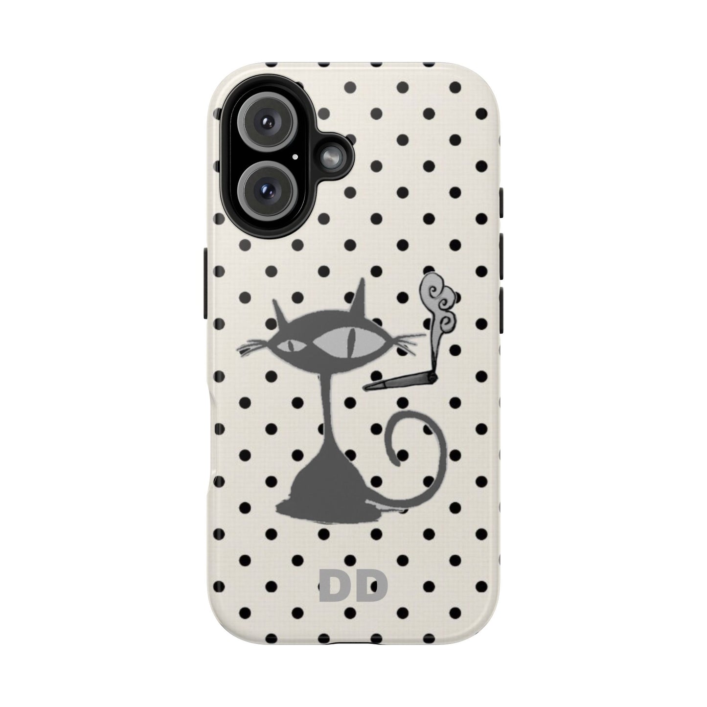 Le Cat Phone Case in Cream & Black Polka