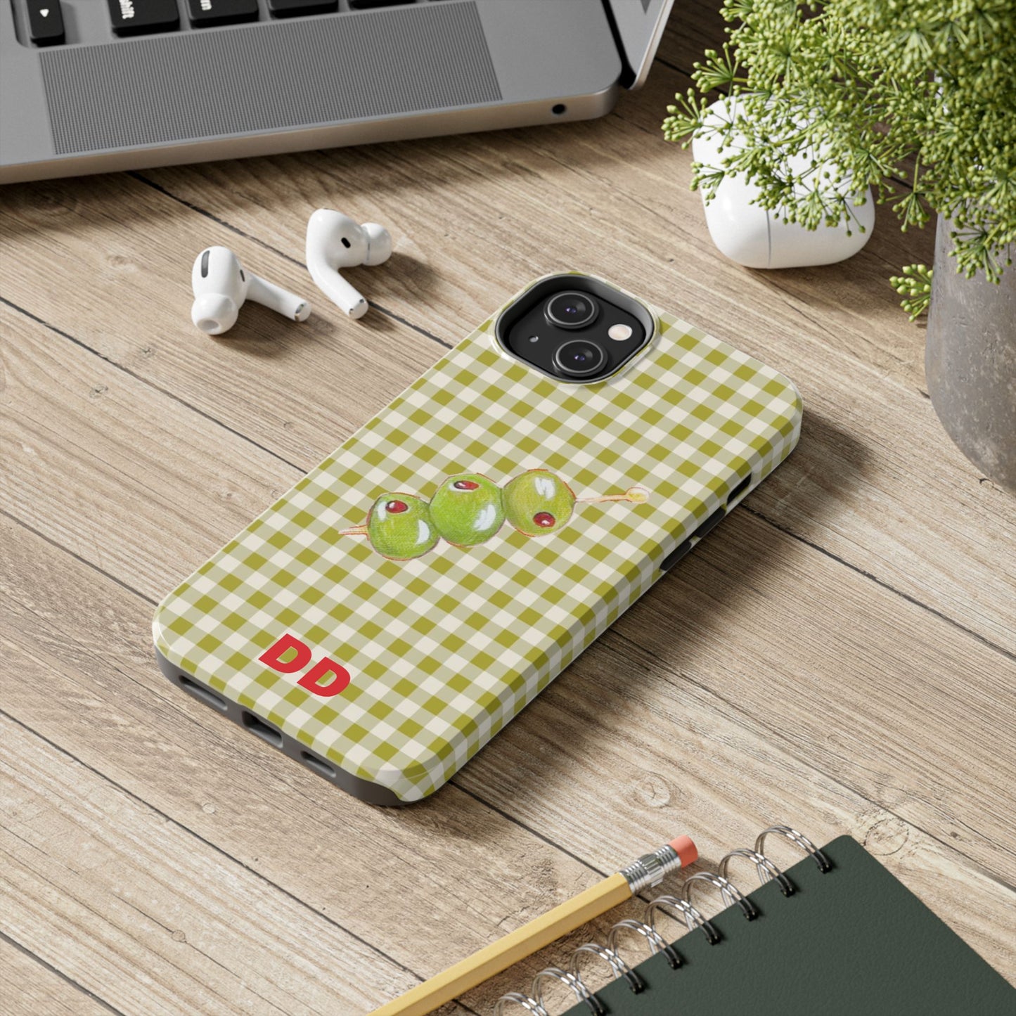 Olive Phone Case in Pear Green Checker