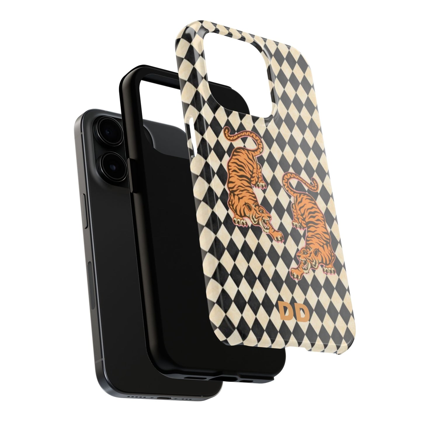 Tigress Phone Case in Black & White Diamonds