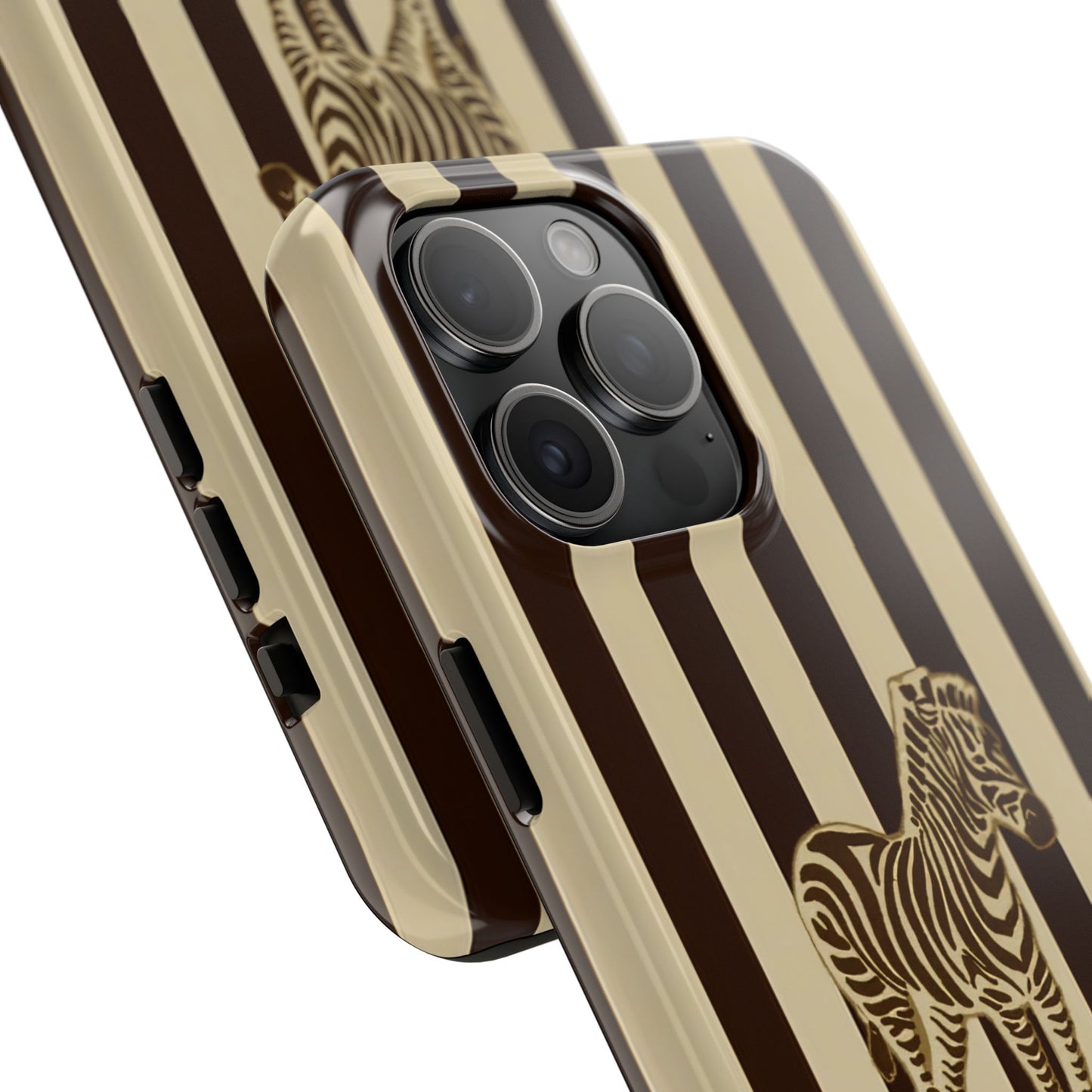 Zebra Phone Case in Chestnut & Crème Stripe