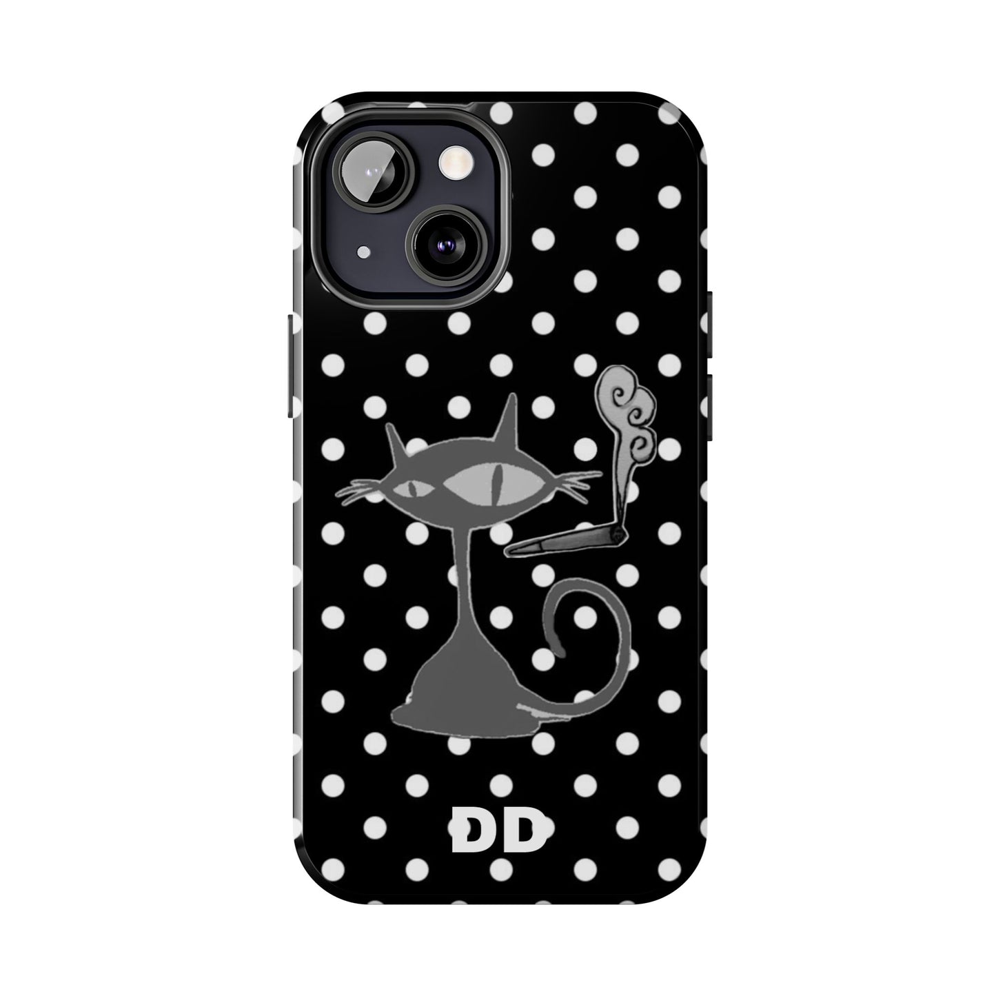 Le Cat Phone Case in Black & White Polka Dots