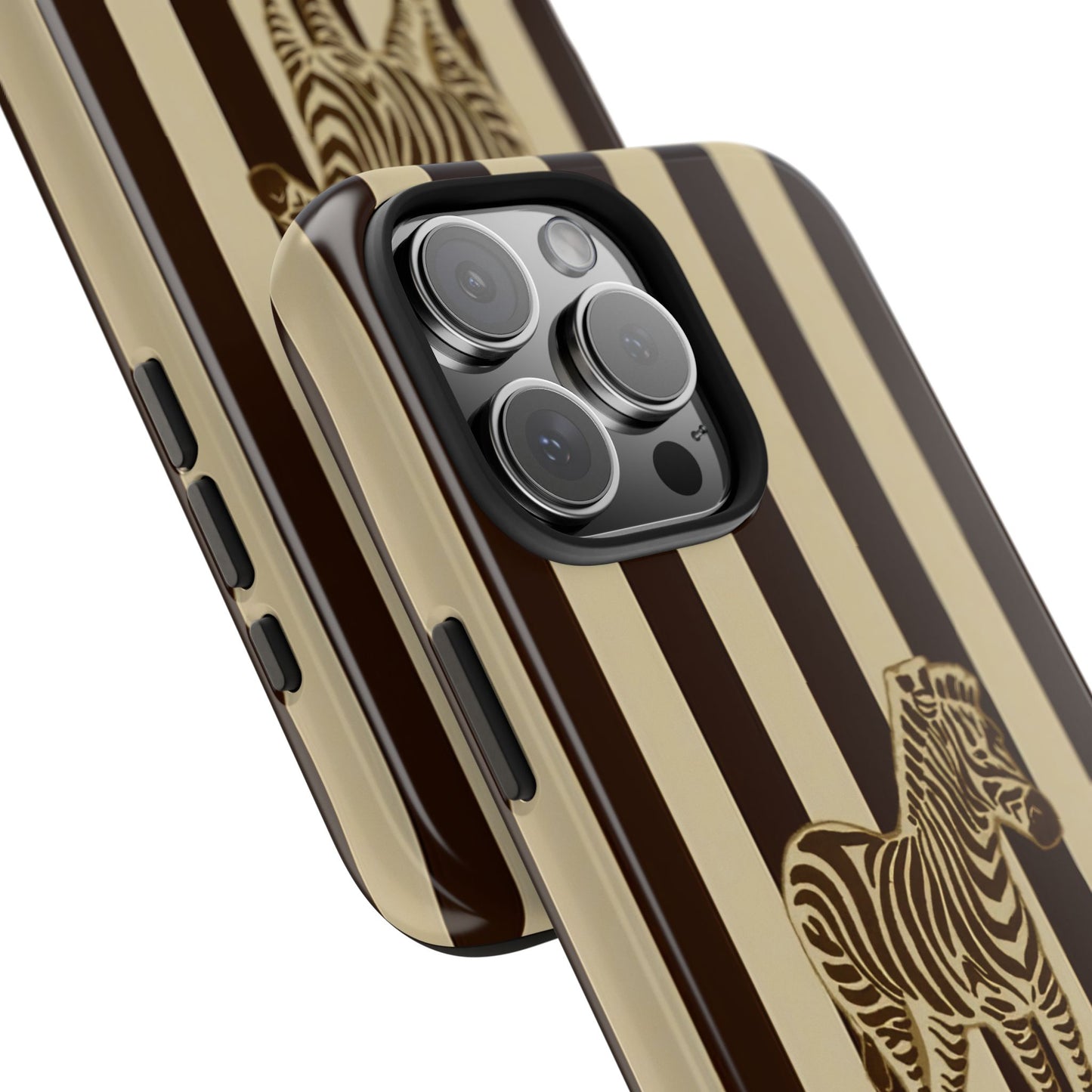 Zebra Phone Case in Chestnut & Crème Stripe