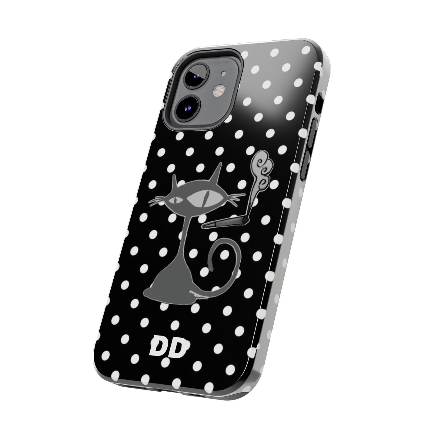 Le Cat Phone Case in Black & White Polka Dots