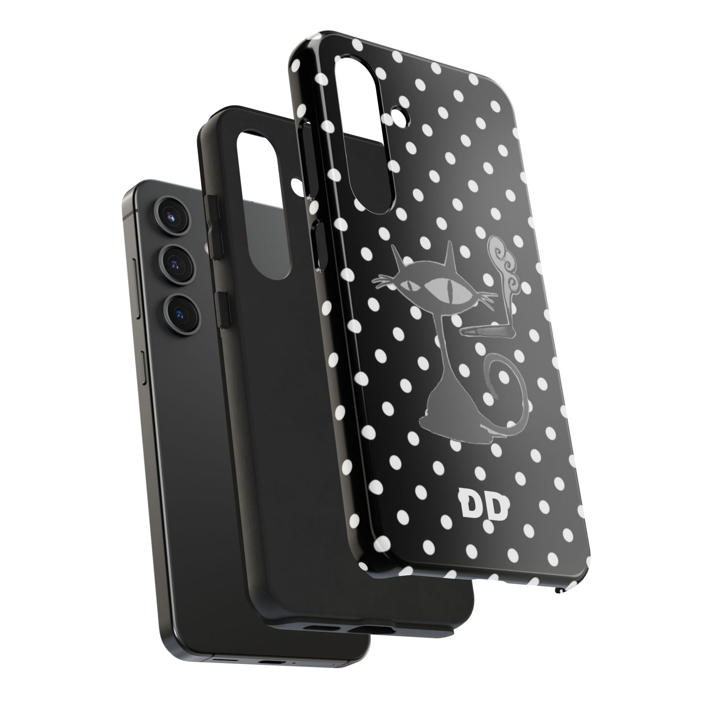Le Cat Phone Case in Black & White Polka Dots