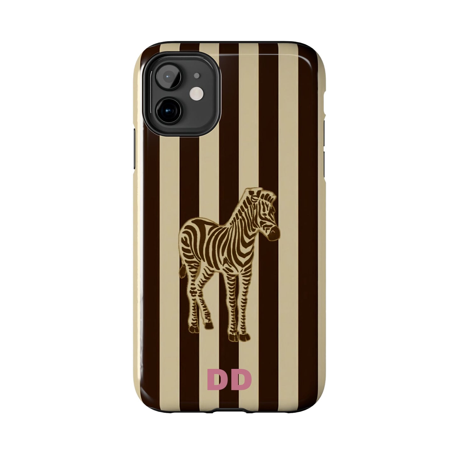Zebra Phone Case in Chestnut & Crème Stripe