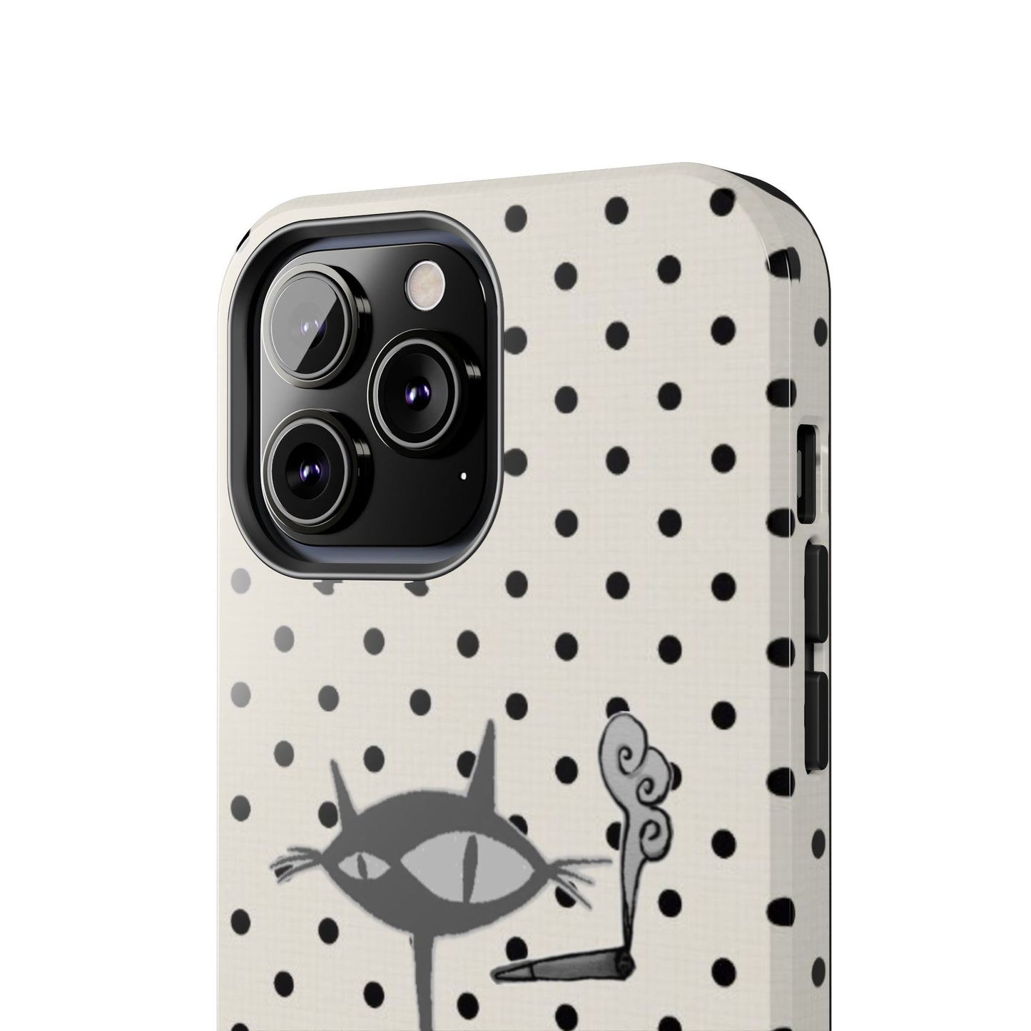Le Cat Phone Case in Cream & Black Polka