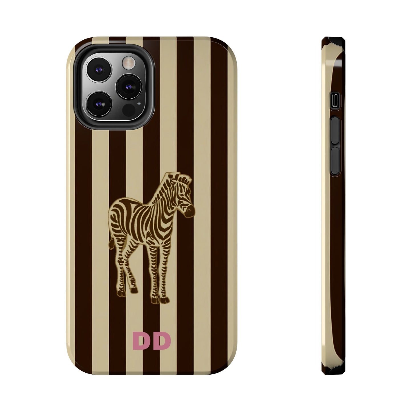 Zebra Phone Case in Chestnut & Crème Stripe