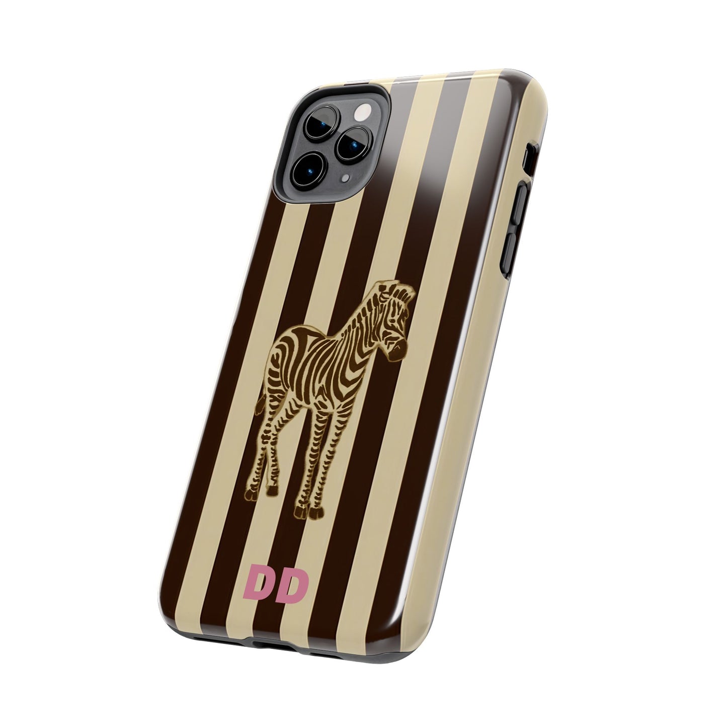 Zebra Phone Case in Chestnut & Crème Stripe