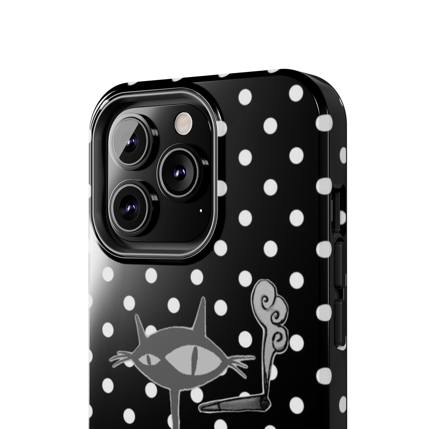 Le Cat Phone Case in Black & White Polka Dots
