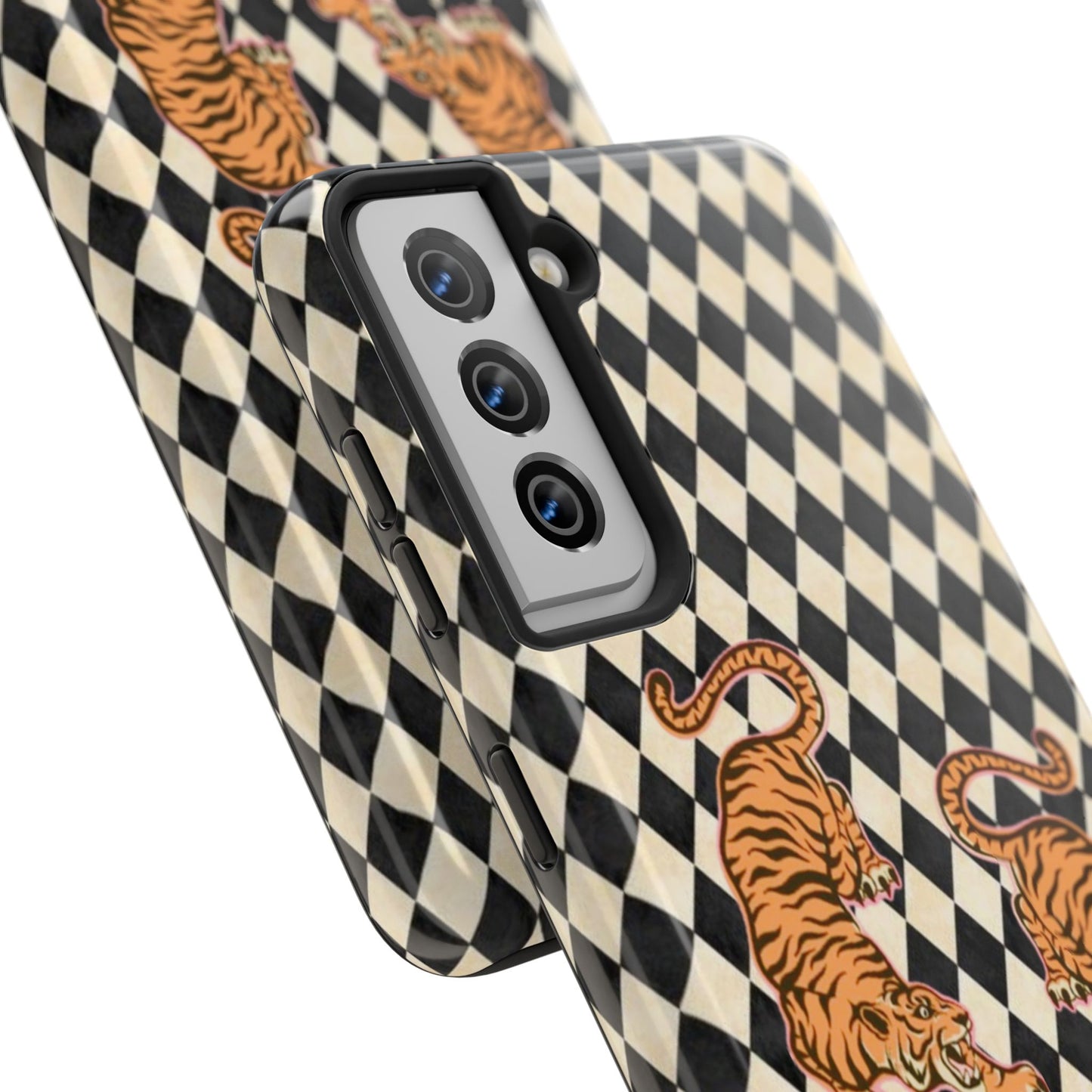 Tigress Phone Case in Black & White Diamonds