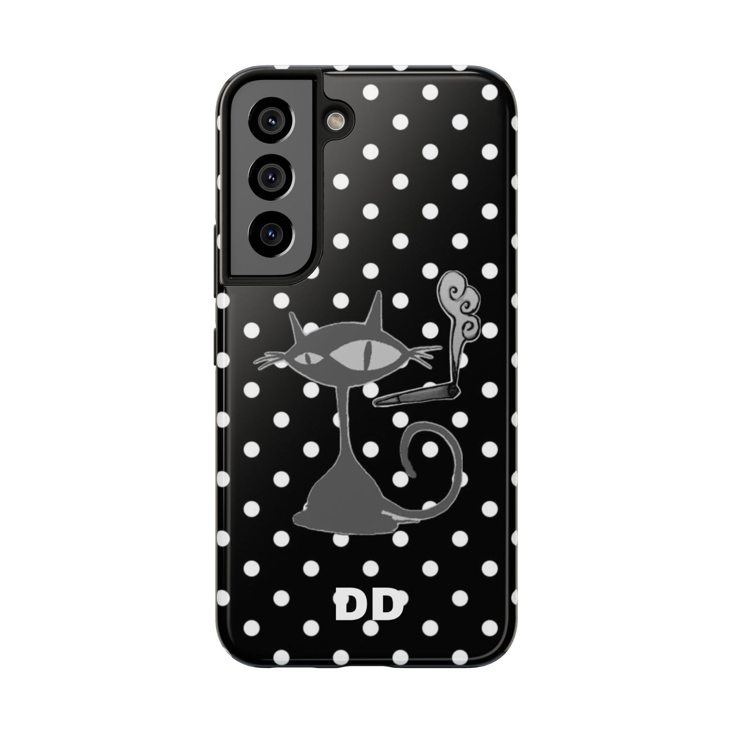 Le Cat Phone Case in Black & White Polka Dots